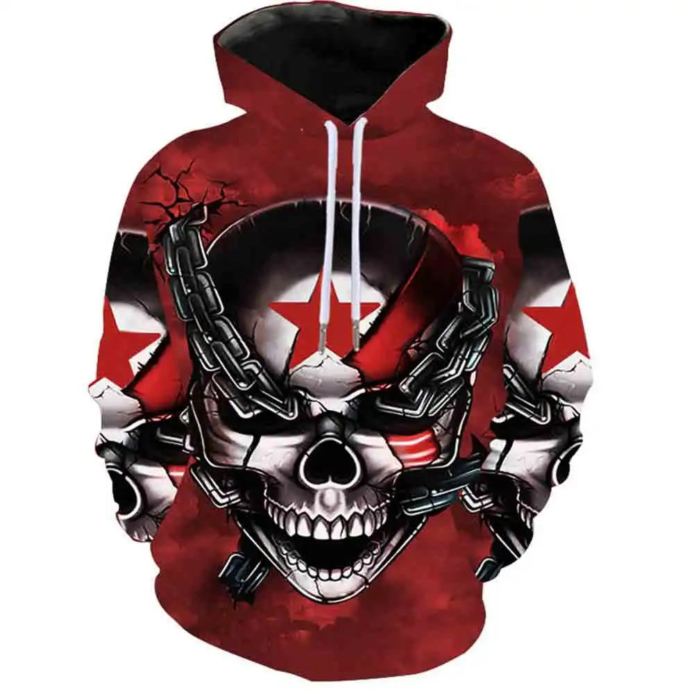 

BHRIWRPY Plus Size Men's Skull Graphic Print Hooded Sweatshirt For Spring Fall Men's Clothing