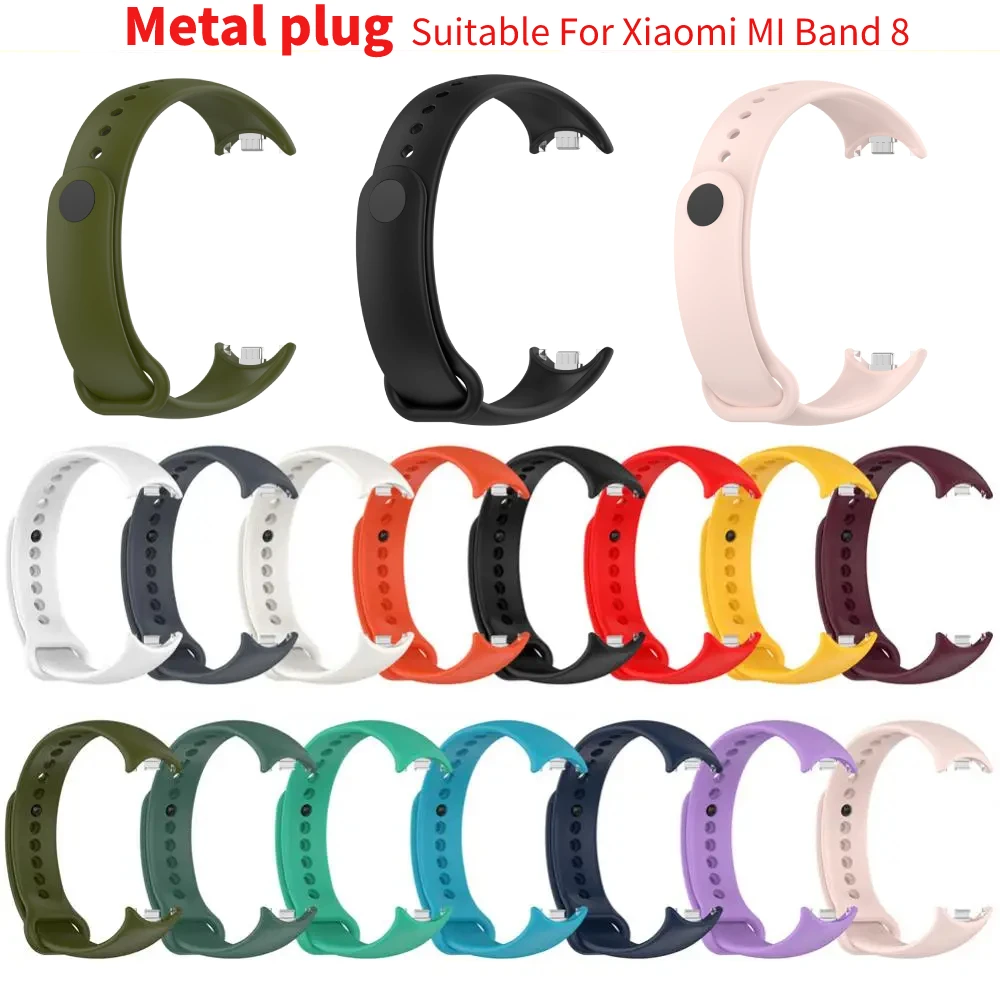 Strap For Mi Band 8 Bracelet For Xiaomi Mi Band 8 Strap Metal-plug TPU Silicone SmartWatch Wristband For Mi Band 8 Bracelet