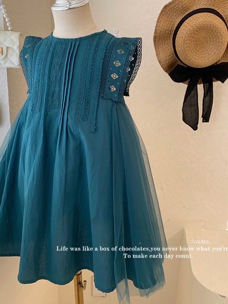 

Korean Style Girls Mid-Toddler Spring Summer Lace Princess Dress Vest Dress Baby Clothes Fashionable Sun Protection Wear