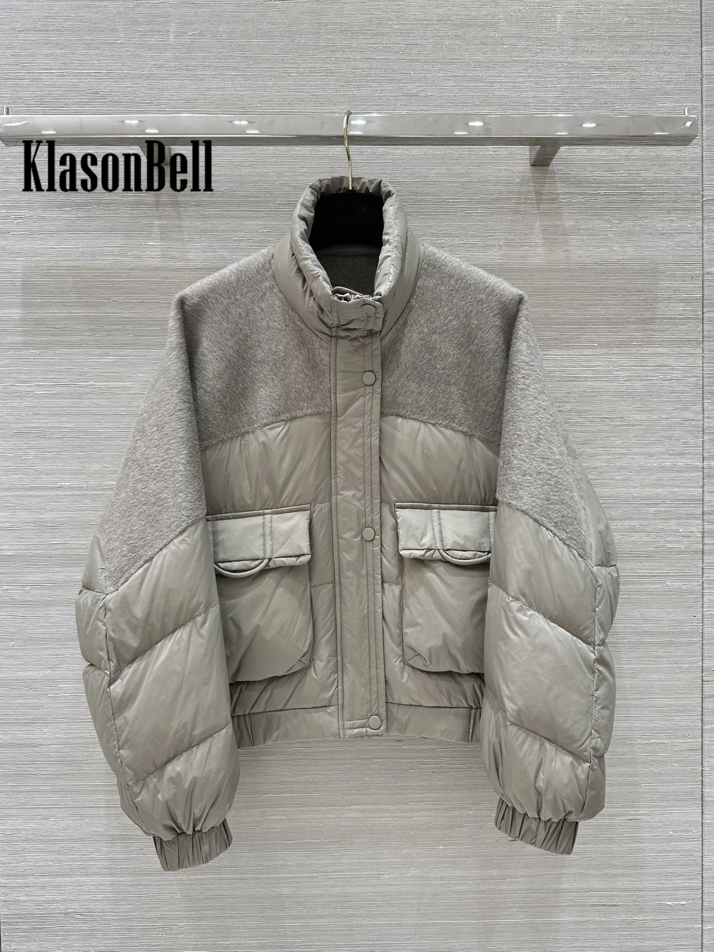 10.8 KlasonBell Women 2024 Autumn Winter New Double-Sided Wool Spliced Short Goose Down Jacket Stand Collar Loose Outerwear