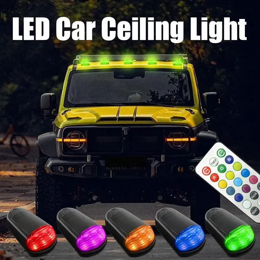 5/10PCS Solar Powered Cab Lights 7 Colors Punch-Free Solar Powered Cab Lights Remote Control Wireless Roof Lights