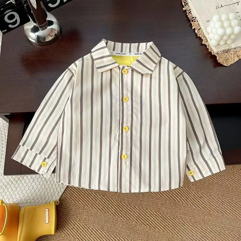 IENENS Spring Thin Shirts Baby Boys Long Sleeve Striped Shirts Kids Tops Tees Shirts Casual Blouses For 1-4 Years Old