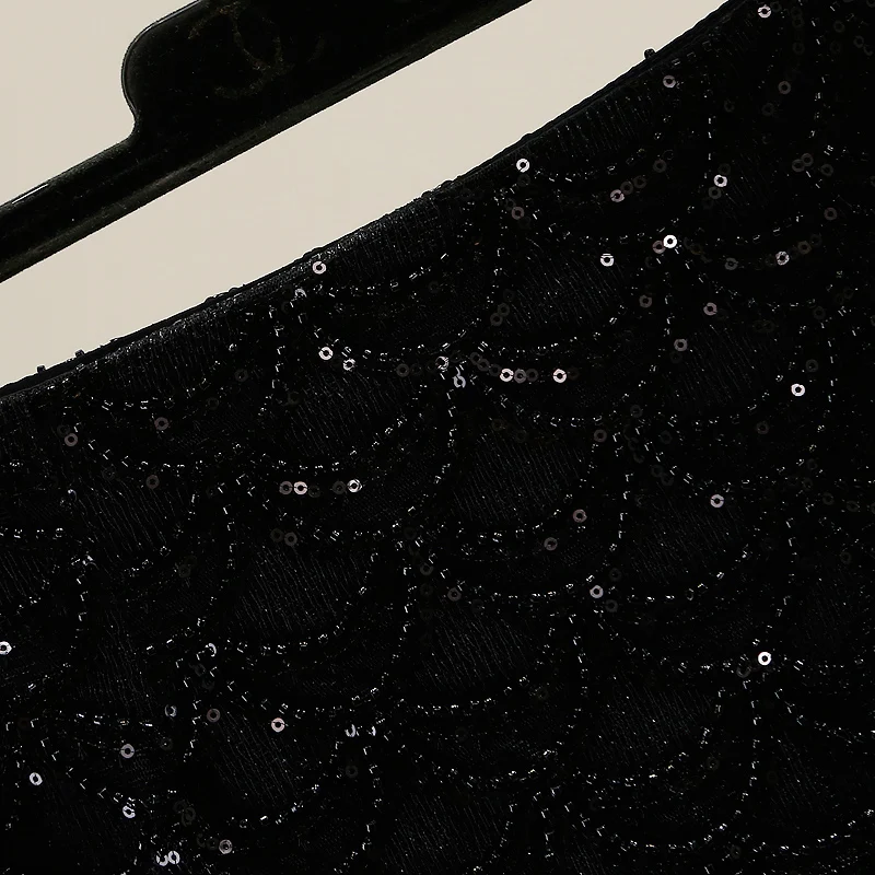 Heavyweight Beaded Design Asymmetrical Wave Hem A-Line  Skirt Women's High Waist Slimming ort Skirt Commute Sle ...