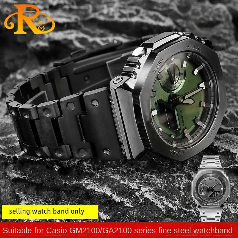 For Casio GA-2100 GA-2110 men Set Stainless Steel watch strap metal case GA2100 GA2110 Refitted Farm Oak Bezel band accessorie