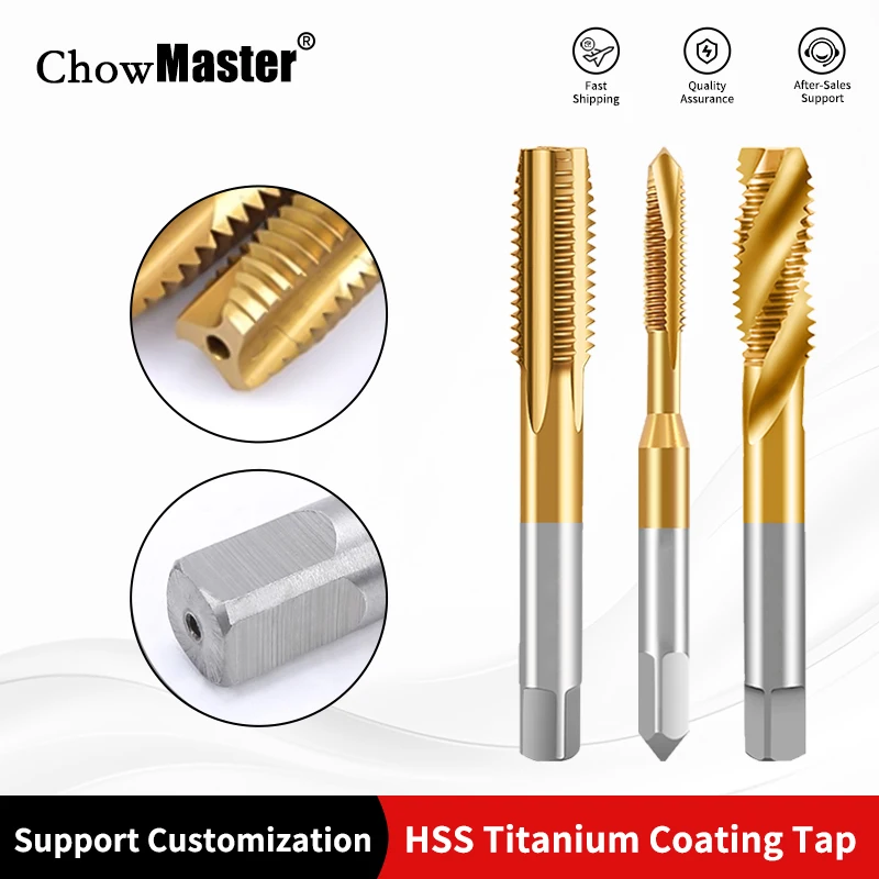 

Chowmaster HSS Taps Titanium Coated Tip Spiral Straight Flute Metric Machine Tap M2 M3 M4 M5 M10 M20 M30