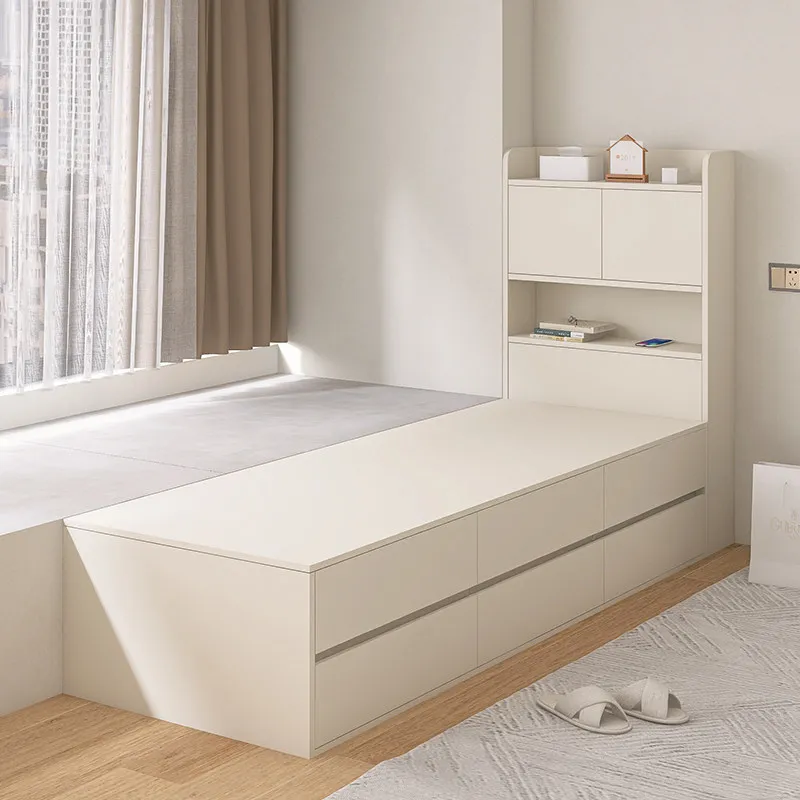 Half bay window splicing bed Small apartment solid wood window sill transformation tatami storage bed with drawers