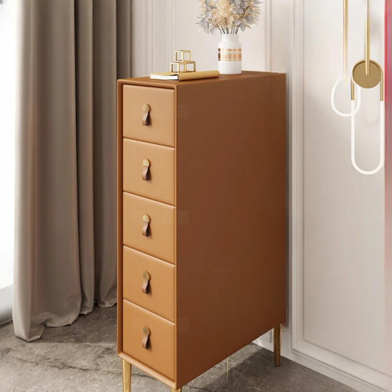 Bedside cabinet, leather, modern and simple solid wood bedroom storage cabinet, bucket cabinet, high-end mini household bedside