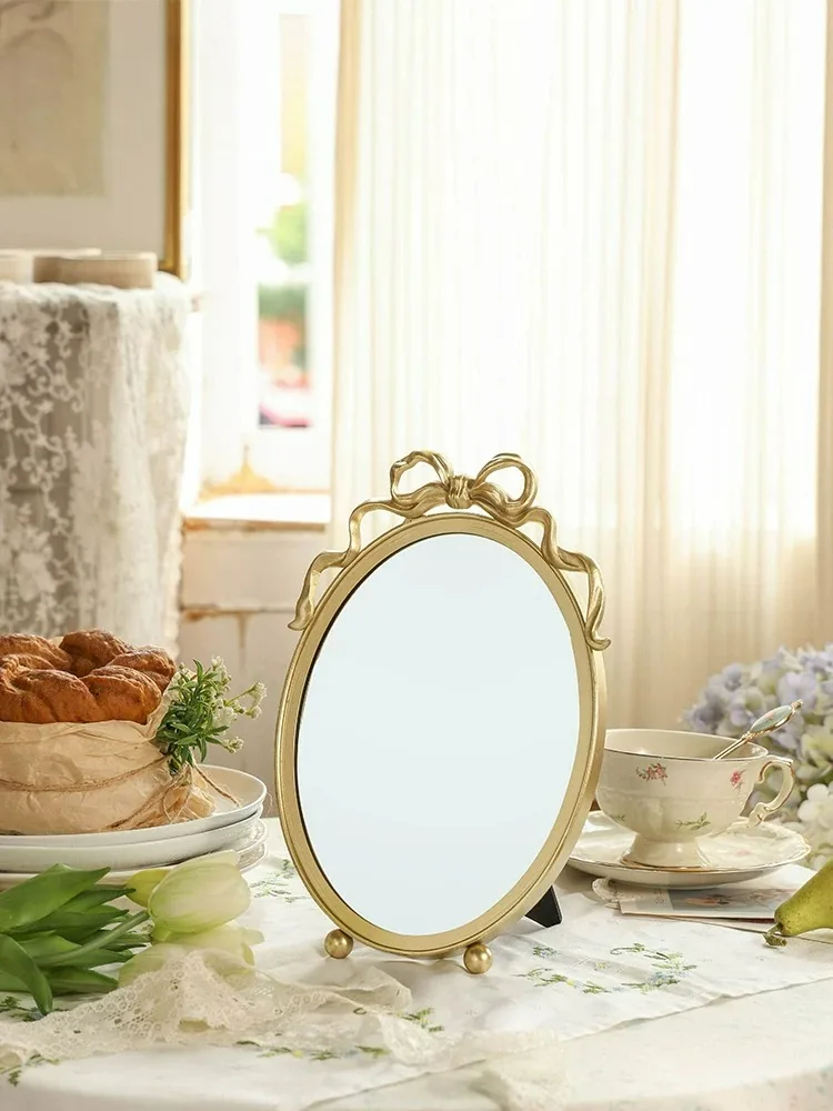 French Makeup Mirror Desktop Dresser Mirror Desktop Retro Old Bedroom Homestay Desktop Decorative Mirrors Espejo Decorativo