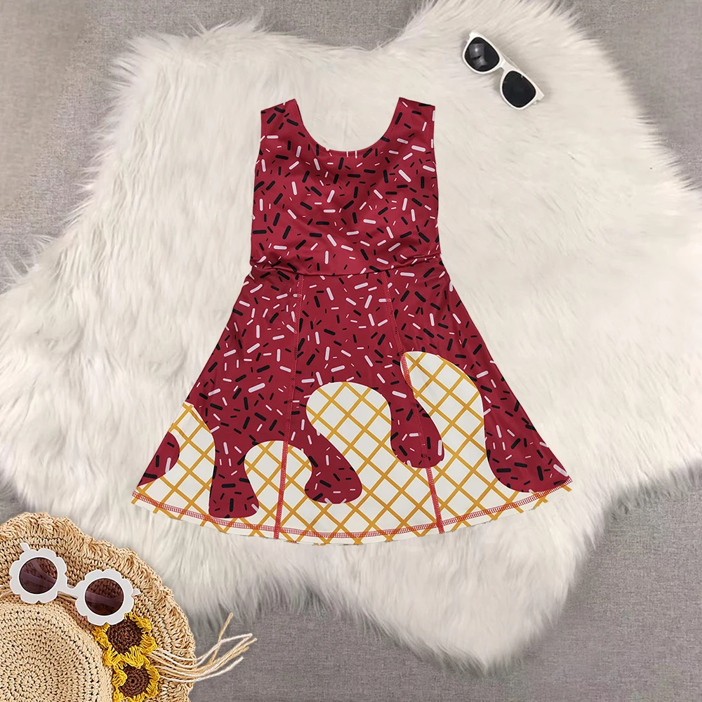 

8.28 Baby Girls Summer Dark Red Drip Sprinkles Shorts Team Yoga Active Knee Length Dresses