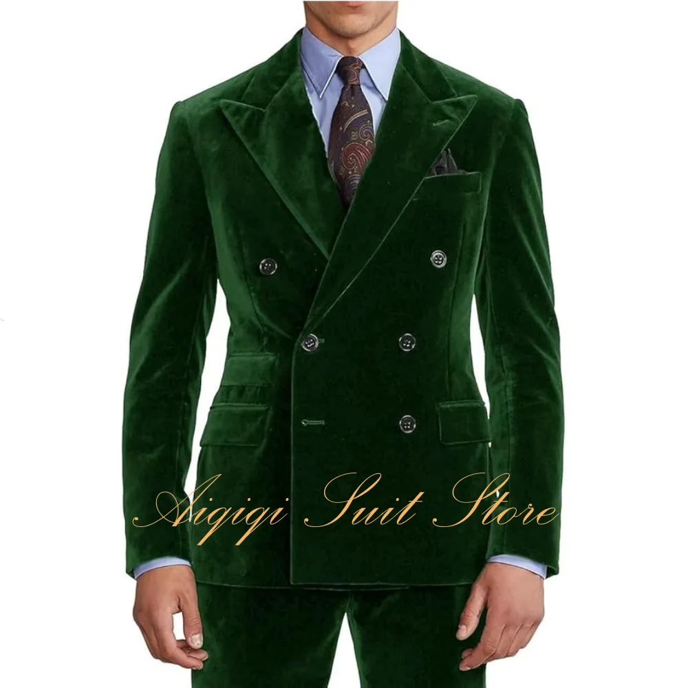 

Мужские бархатные костюмы из двух предметов, приталенные двубортные костюмы, деловой костюм для свадьбы, выпускного вечера, ужина, пиджак, брюки, комплект, мужской костюм