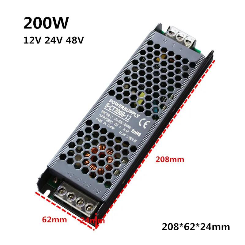 200W DC12V/24V/48V Ultra-thin LED Strip Power supply AC to DC 175-250VAC Engineering Power Supply for Advertisement light box