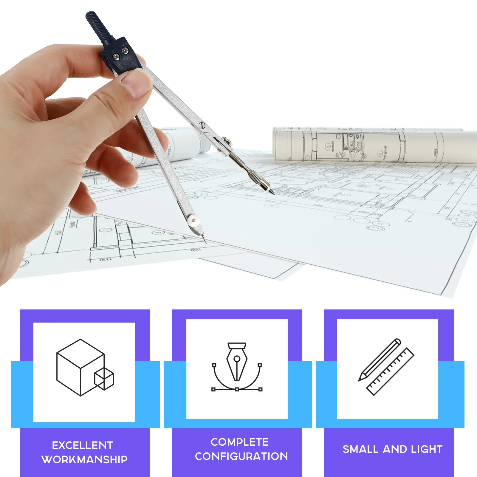 1Set Precision Metal Compass Circle Drawing Tool for Student Drafting Geometry Art Design Building Template Network Technology
