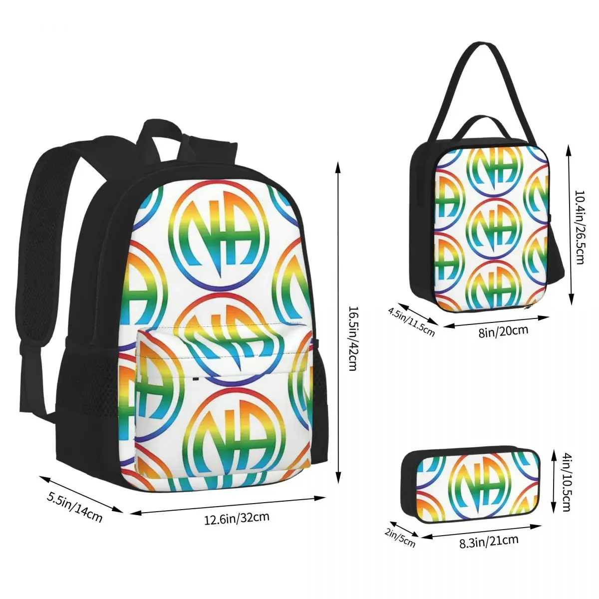 Narcotics Clean Sober NA AA Recovery Proud Sobriety LGBT Gay Backpacks Bookbag School Bags Lunch Bag Pen Bag Three-Piece Set