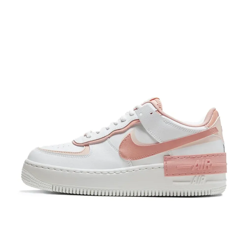 Nike Pink and White Colorway Air Force 1 Shadow Original Low Top Boardshorts Anti-skid Wearable Women's Casual Shoes