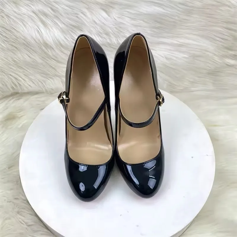 New Arrival 12cm/10cm High Heels Cute Mary Jane Black Ankle Strap Stilettos Round toe Comfort Pumps Party Shoes Ladies