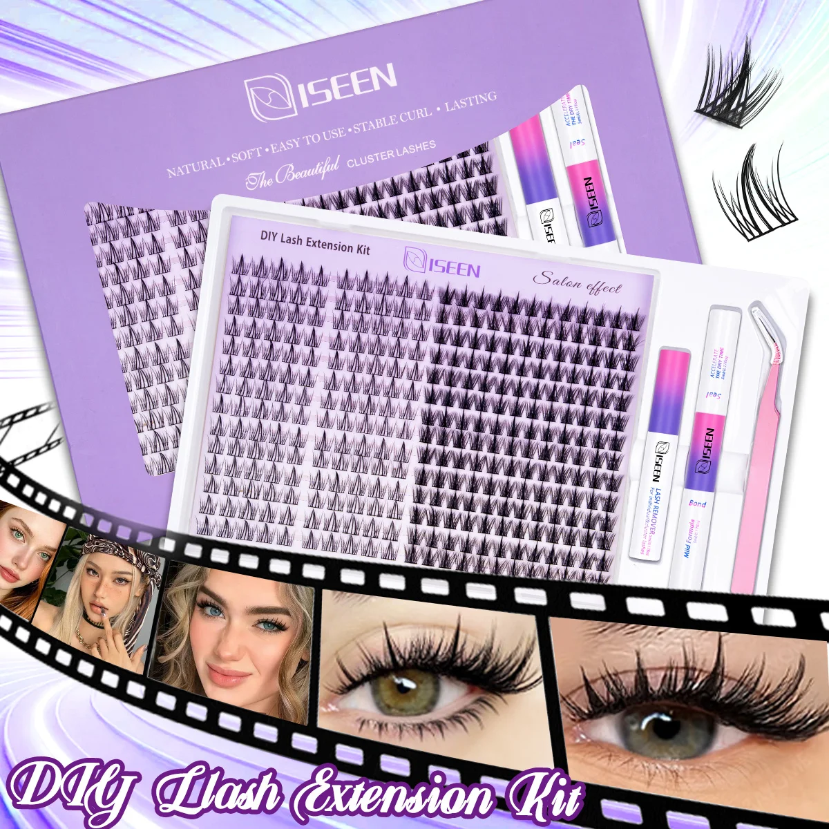Wimpern-Cluster-Set: Manga Fairy Einzelwimpern, Wispy Cluster Wimpernverlängerungen mit Bond & Seal und Wimpernpinzette – Detail 3