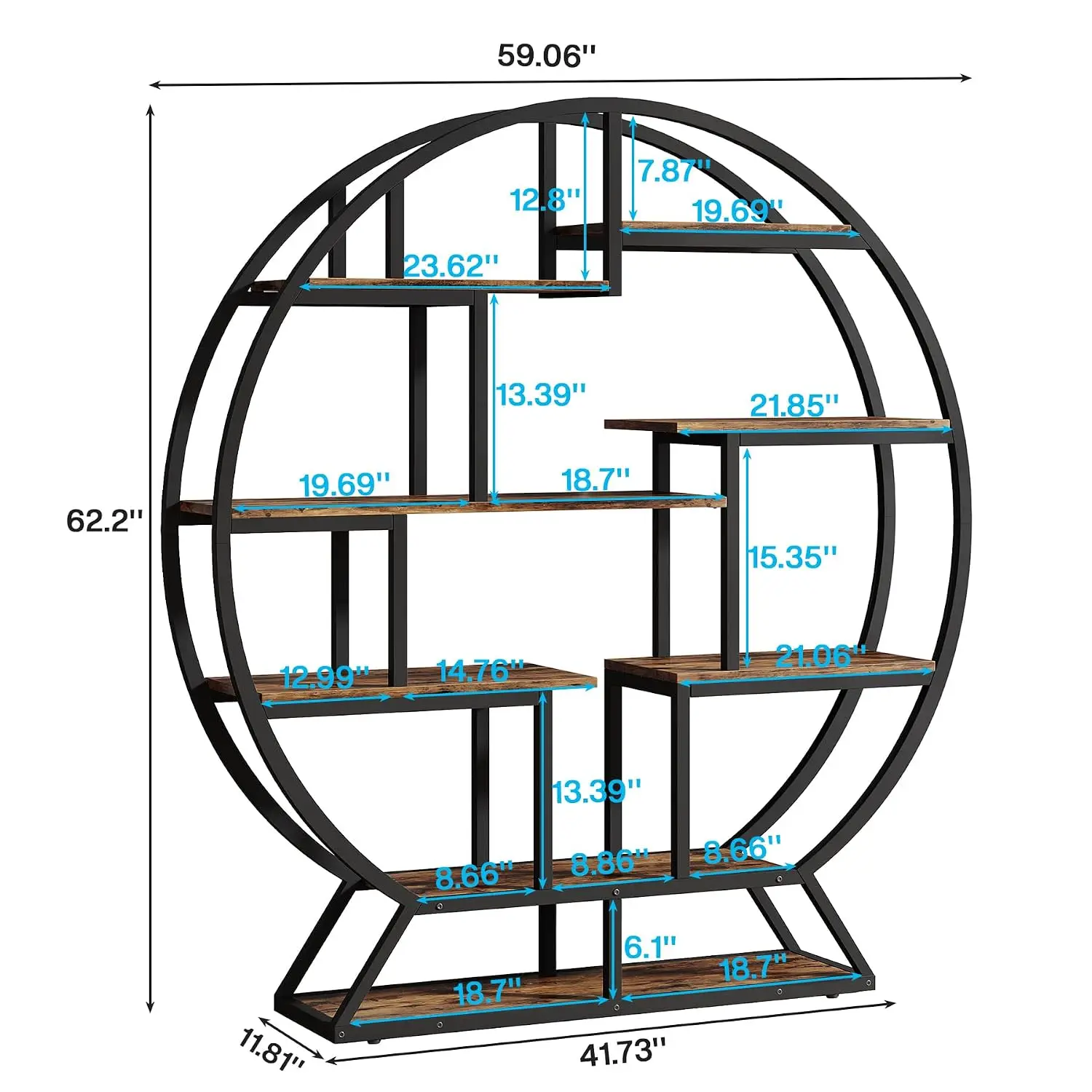 63 Inch Round Bookshelf Etagere Display Storage Organizer Living Room Office Library, Customized