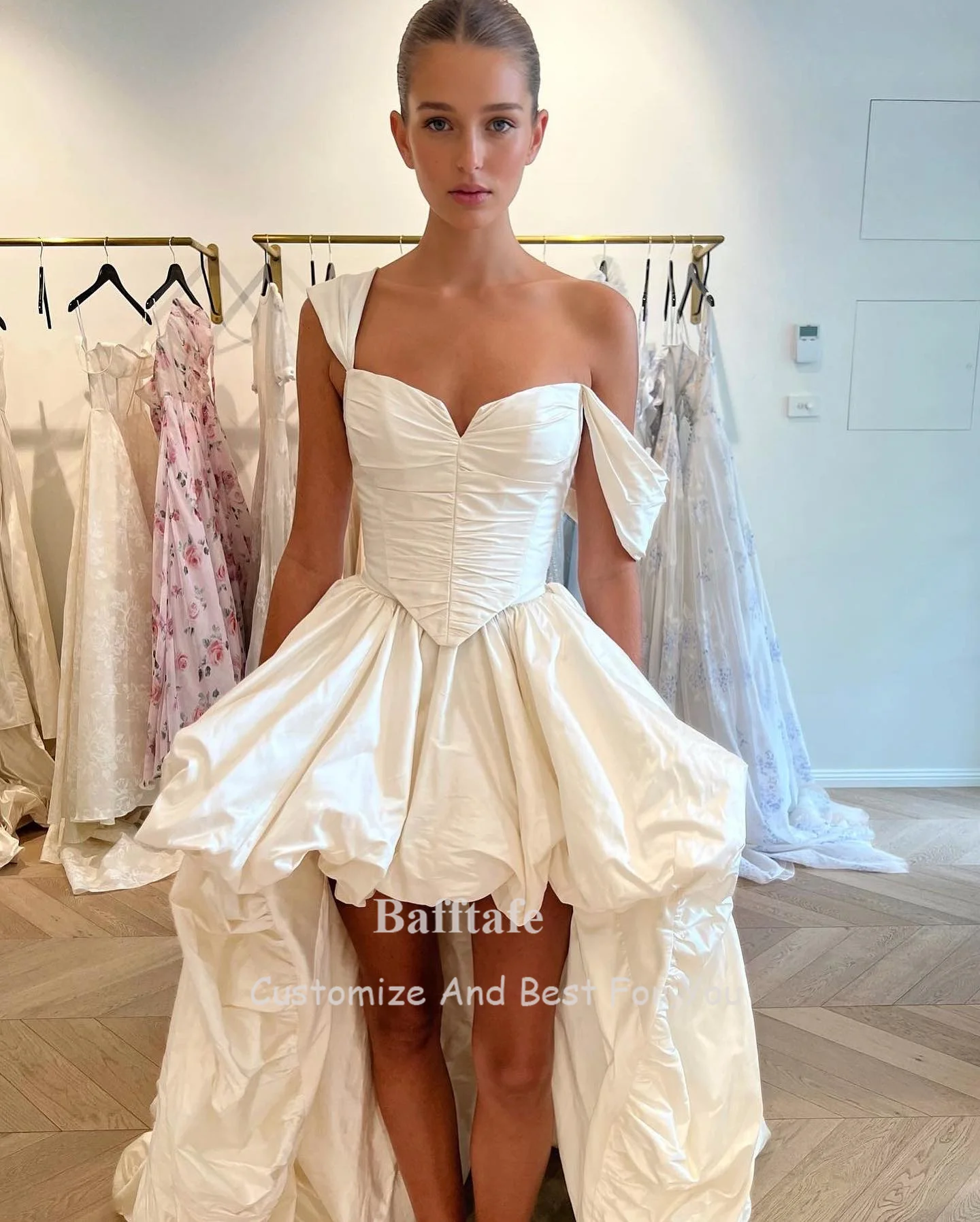 Bafftafe High/Low Taffeta Wedding Dresses 2 Pieces Bridal Gowns Formal Bride Wedding Party Dress robe de mariée Customized