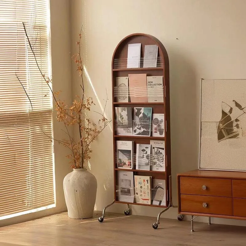 Japanese-style wabi-sabi solid wood full-body mirror bedroom living room movable floor mirror
