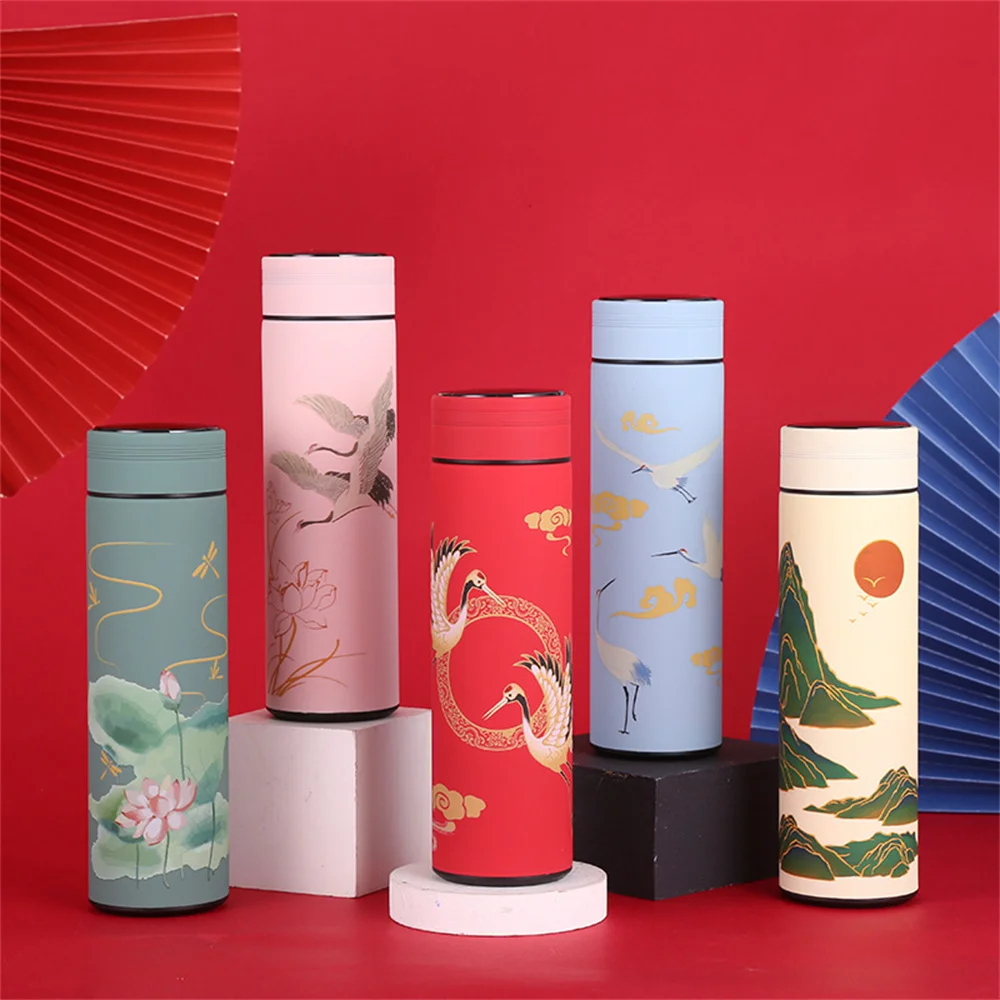 450ml Chinese Style Intelligent Thermos Bottle Classical Style LED Touch Display Stainless Steel Vacuum Flask Mug Water Bottles