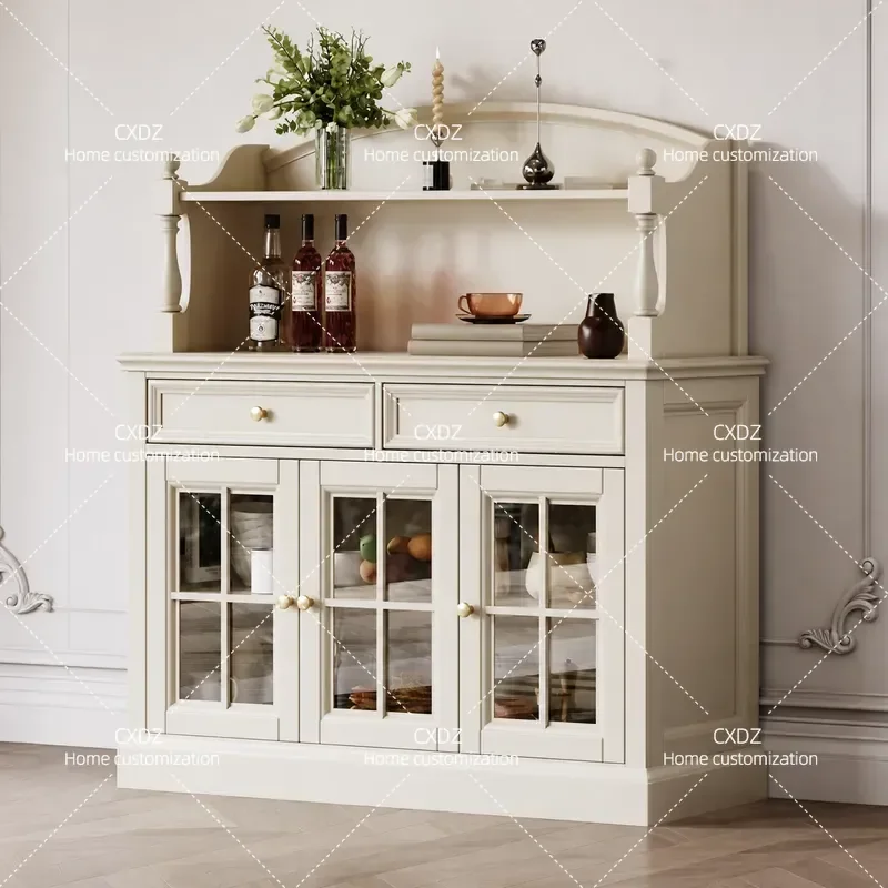 American Country Cream White Solid Wood Wine Cabinet Living Room Entrance Storage Sideboard Small Apartment Furniture