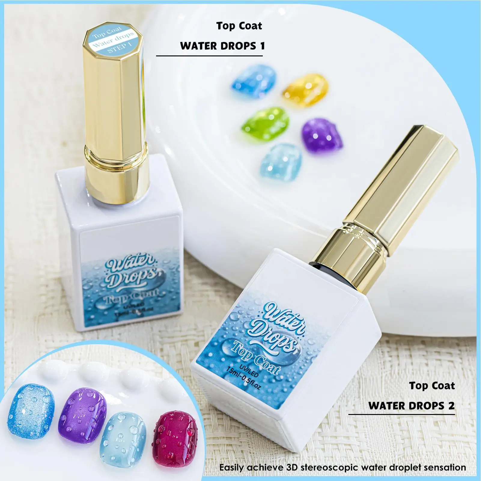 Gel for Nails 2 Pieces 3D Raindrop Manicure Gel Beauty Nail Polishing for Girls Women Beginners Performance Home Salon Party