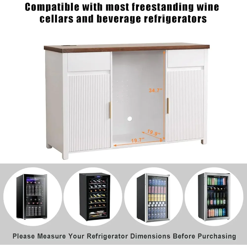 

Large Coffee Bar Cabinet with Fridge Space, Mini Fridge Cabinet with Wine Storage, Fluted Modern Design,53.2" L, White