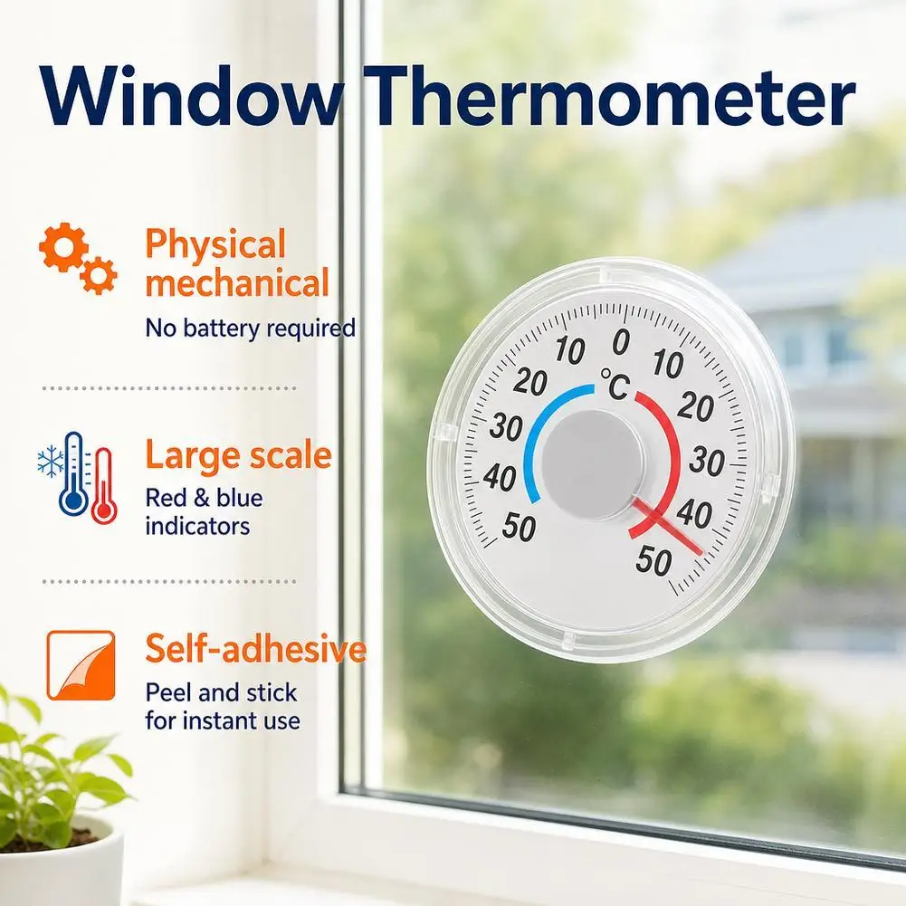 Outdoor Door Window Thermometer Pointer Window Wall Mount -50C To 50C Temperature Gauge Gift For Home Office Use