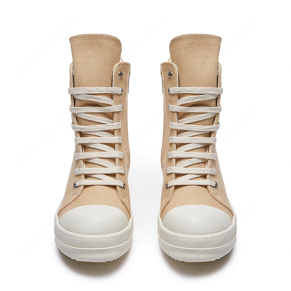

Women Casual Canvas Shoes Luxury Trainers Lace Up Men Sneaker Zip High-TOP Hip Hop Autumn Flats Apricot Color Boots Ro Men Shoes