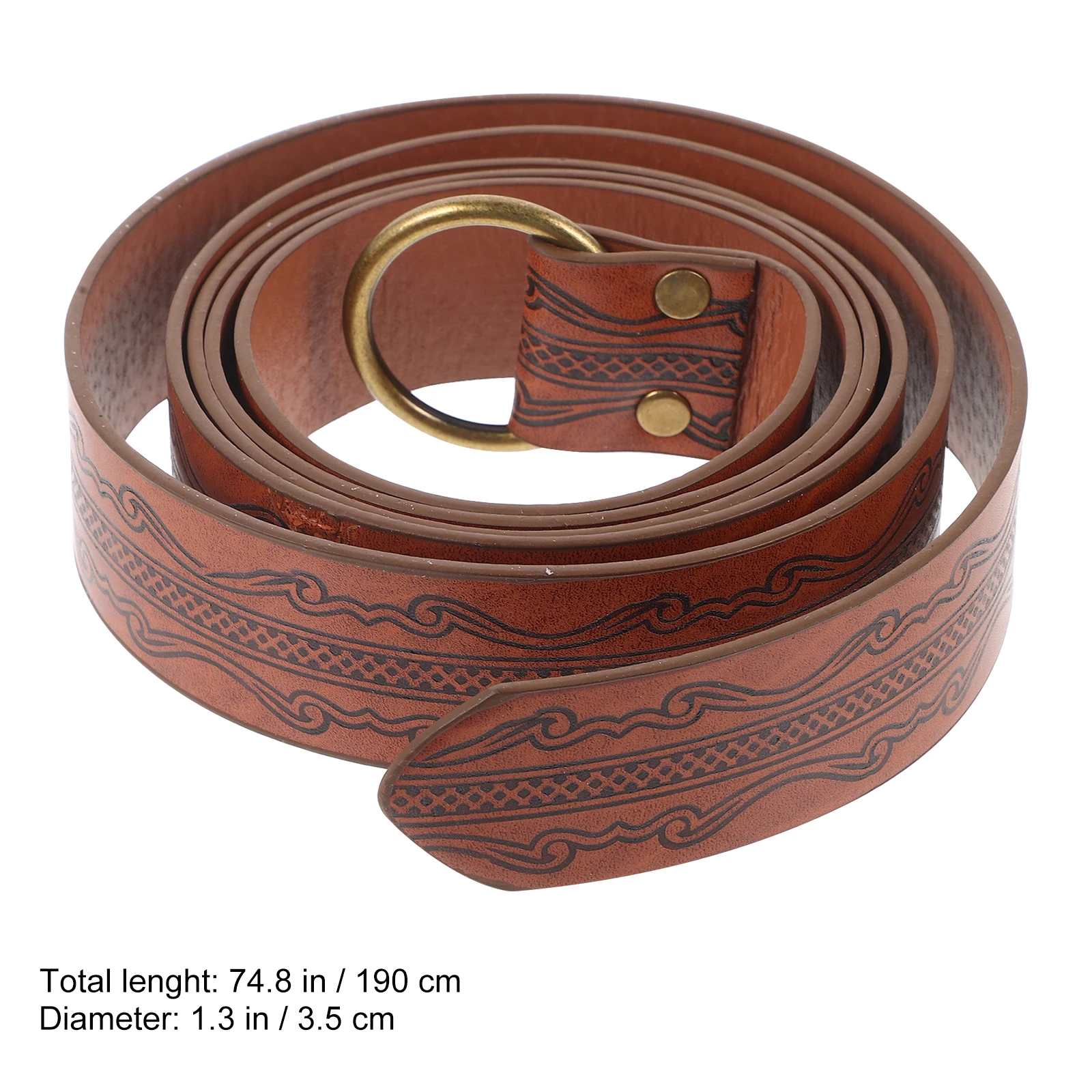 

Medieval Embossed Belt Deep Brown Long Renaissance Viking Costume Accessory Waist Belts Retro Knight Fashion