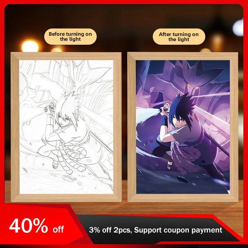 

23cm/9.06in NARUTO Anime Light Painting Uchiha Peripherals Led Mirror Night Table Top Display Party Supplies Bedroom Decoration