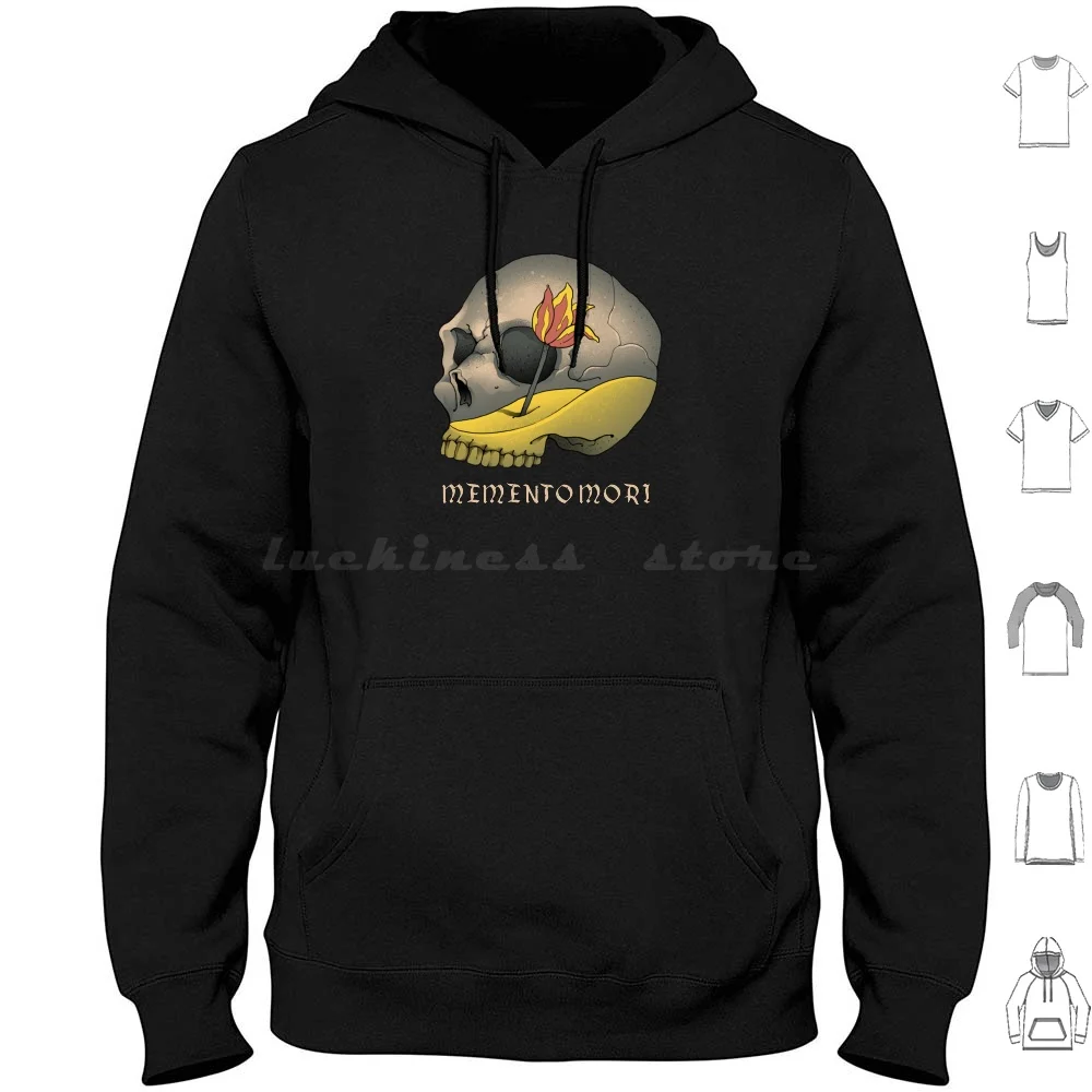 Memento Mori Hoodie Cotton Long Sleeve Memento Mori Stoicism Stoic Memento Mori Skull Die Philosophy Skull Live Life Live