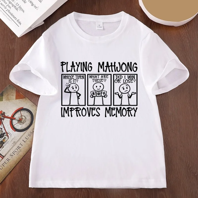 Playing Mahjong Improves Memory T Shirt Mahjong Player T-Shirts Casual Round Neck Tshirt Men's Women's Mahjong Game Night Tee