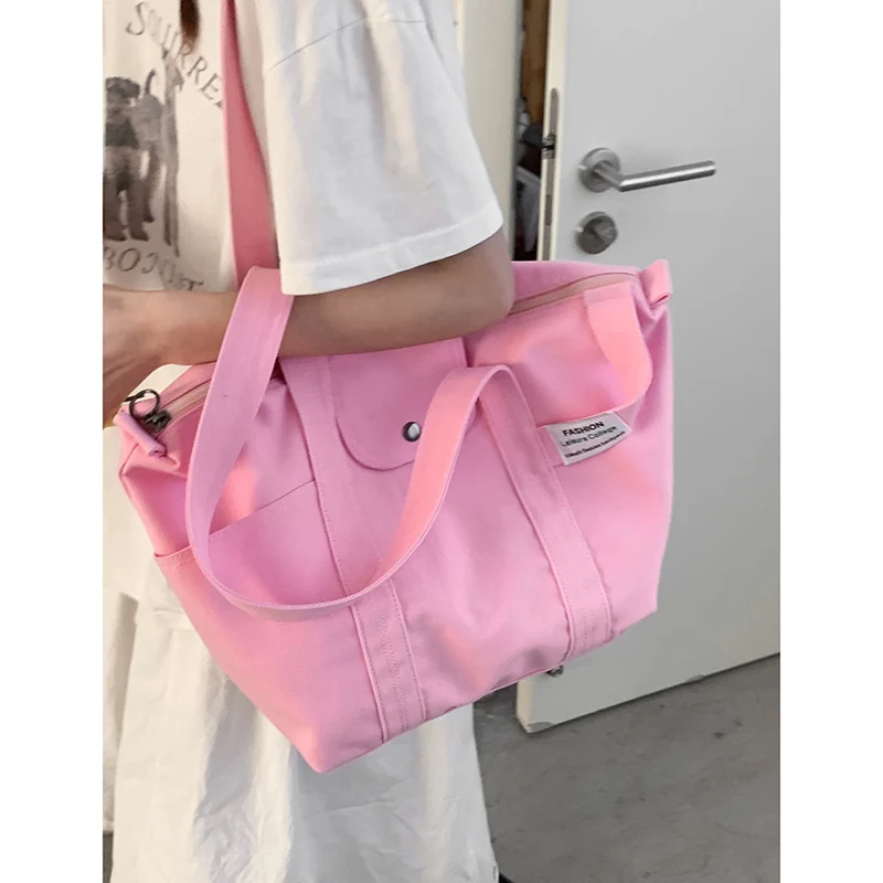 

Korean Large Capacity Canvas Bags for Women 2025 New Fashion College Style Casual Shoulder Tote Bag