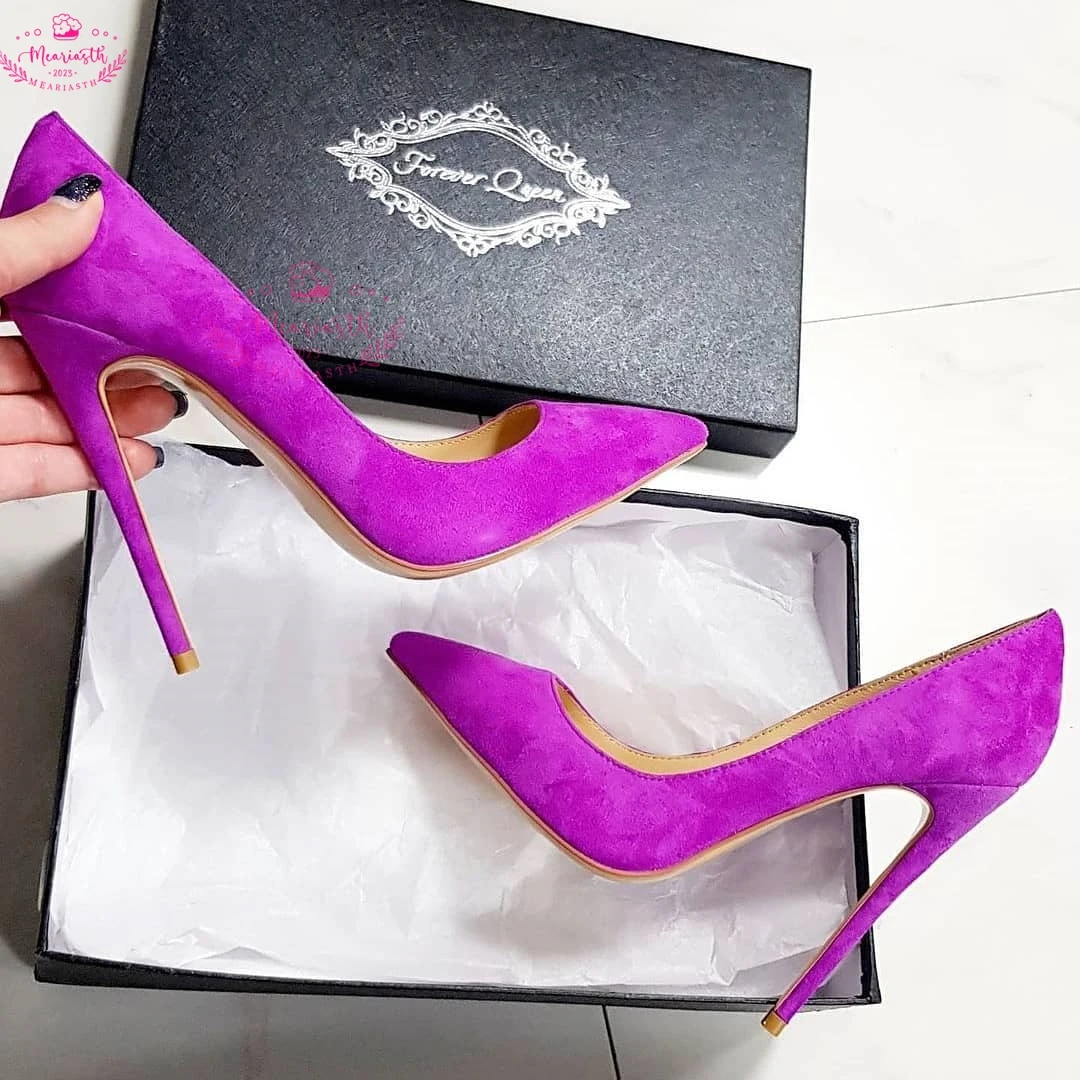Meariasth Suede leather Women Pointed Toe Elegant Stiletto Pumps Classic High Heel Shoes women 10cm 12cm Color Customize DRESS