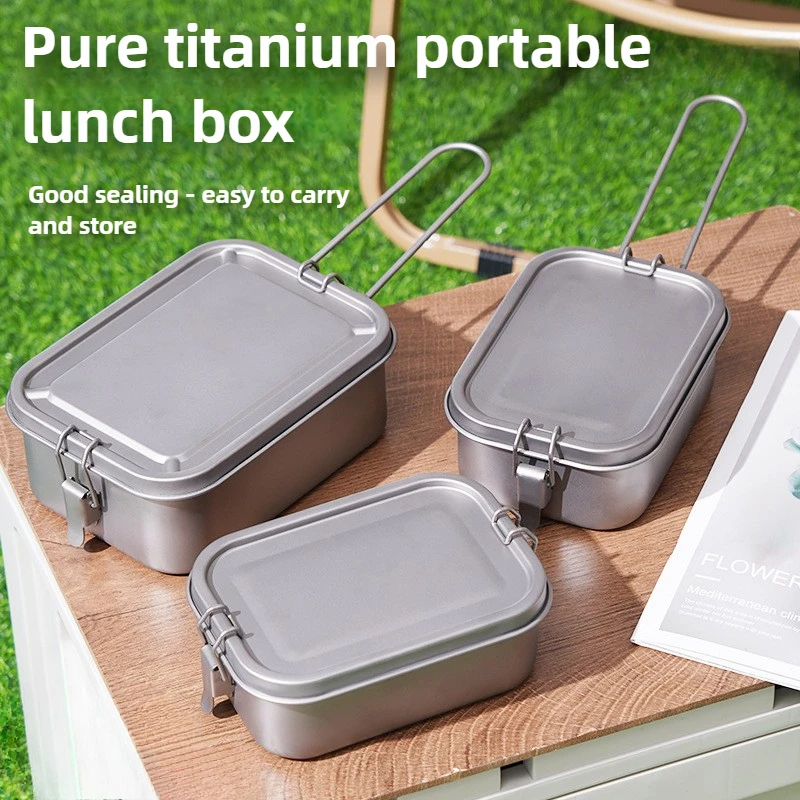 800/1200ml Healthy Pure Titanium Lunch Box, Portable High-end Sealed Lunch Box, Foldable Rectangular Food Storage Container