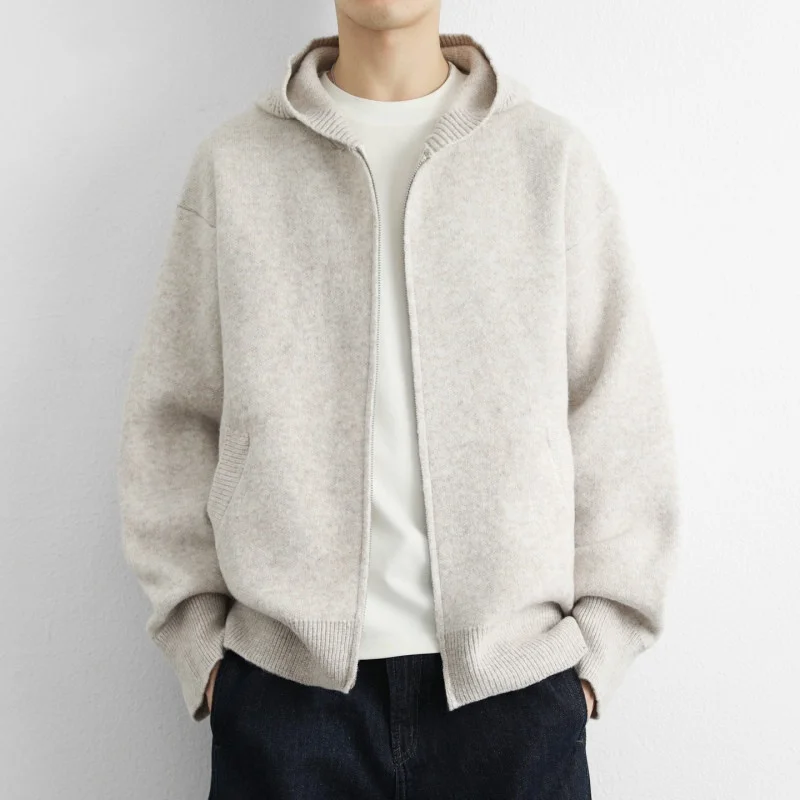 

Men's Knitted Open Cardigan Jaet Autumn Winter Loose Fit Hooded Double Zipper Woolen Faion Urban Sle Warm Breathable
