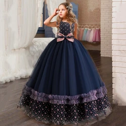 Flower Elegant Girls Wedding Dresses Lace Mesh Children's Long Formal Princess Clothes For Kids Evening Prom Bridesmaid Vestidos