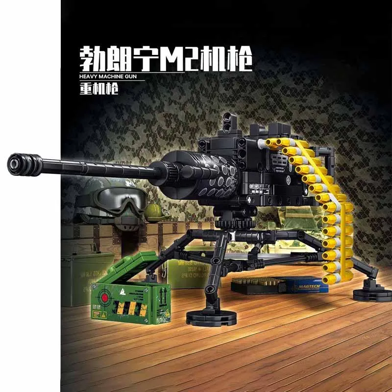 WW2 Military Browning M2 Machine Gun Assemble Model World War II Building Blocks Soldier DIY Sets Dolls Brick Children Toys Gift