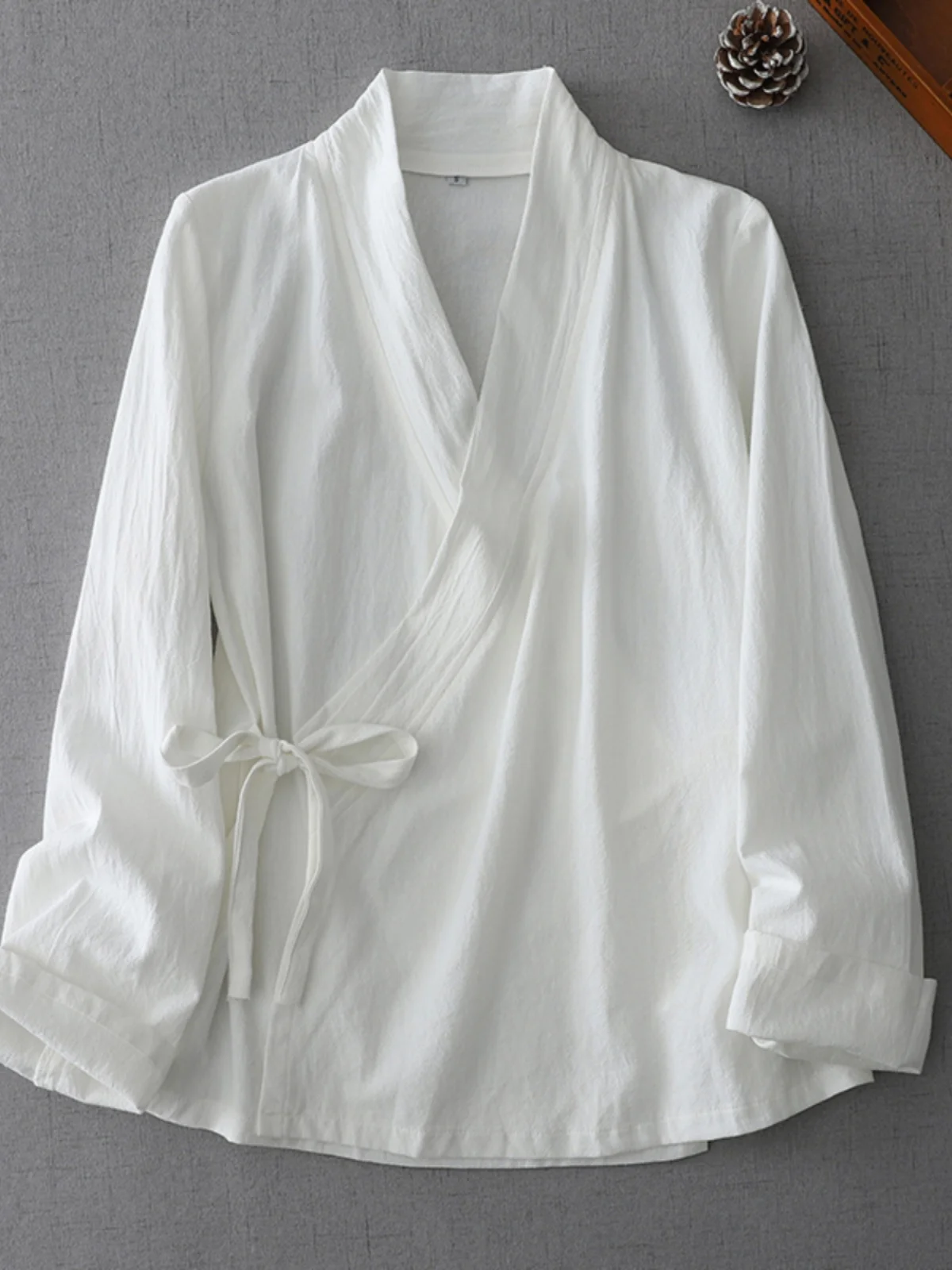 

Retro Chinese Sle Women's irt Long Sve Tie Waist Collar Traditional Hanfu Top Artistic Spring Autumn Wear Comfortable Fit