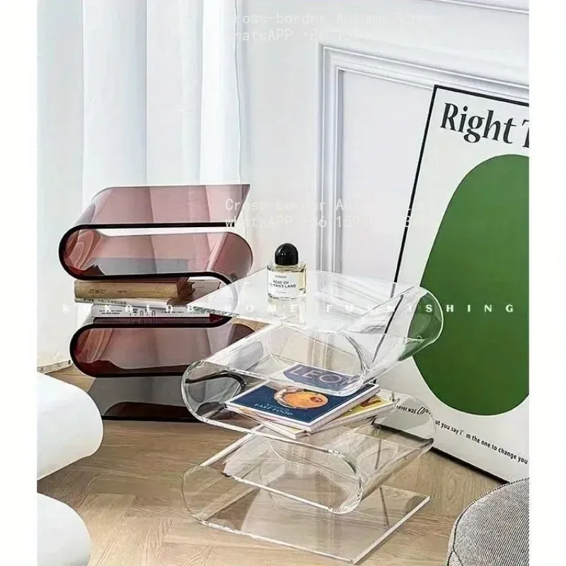 Nordic Transparent Book Shelf Acrylic Personality Side Table Living Room Furniture Home Decor Small Bookshelf Magazine Rack