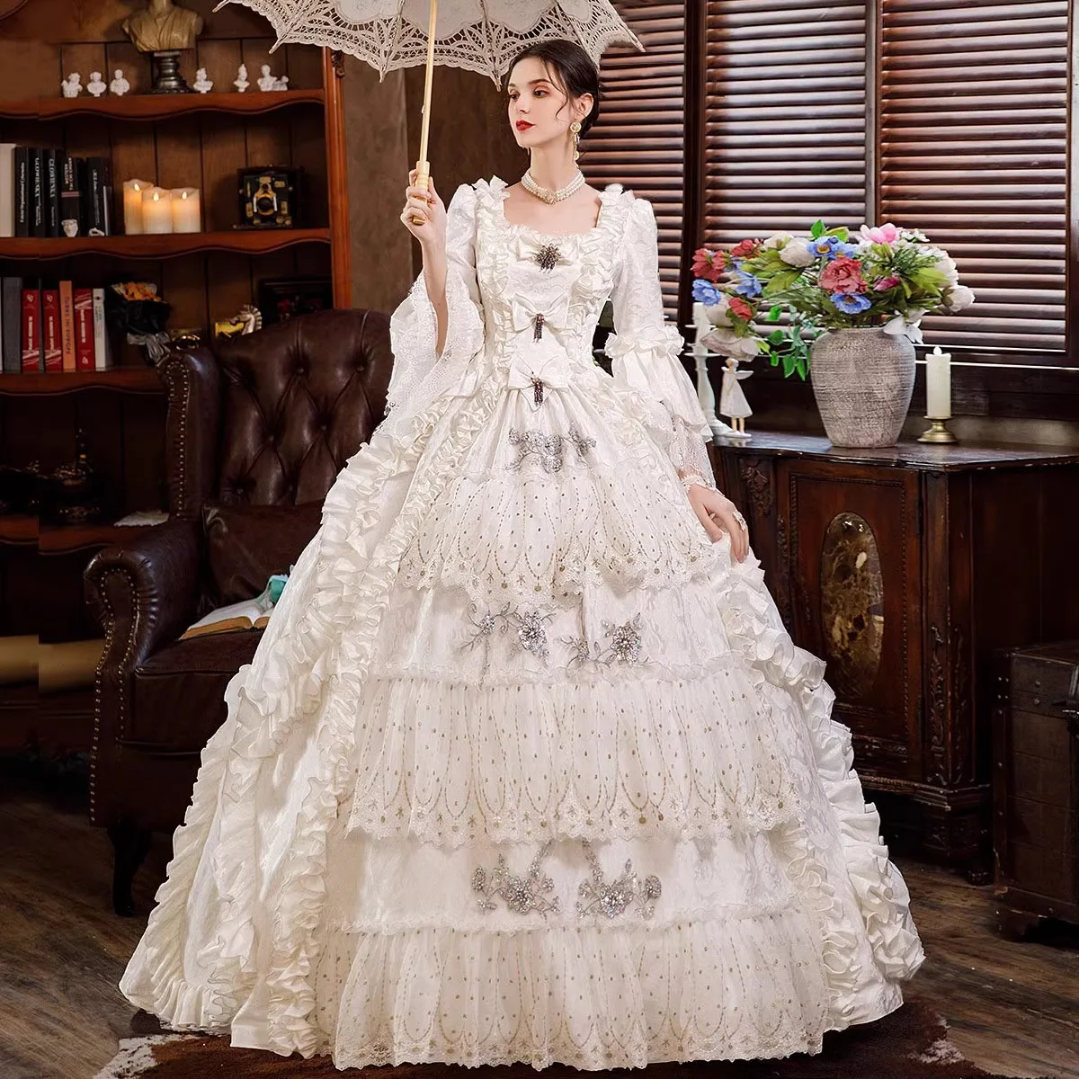 White Wedding Dress Princess Performance Palace Dress Party Annual Meeting Stage Drama Russian Travel Photography Studio 미니웨딩드레스