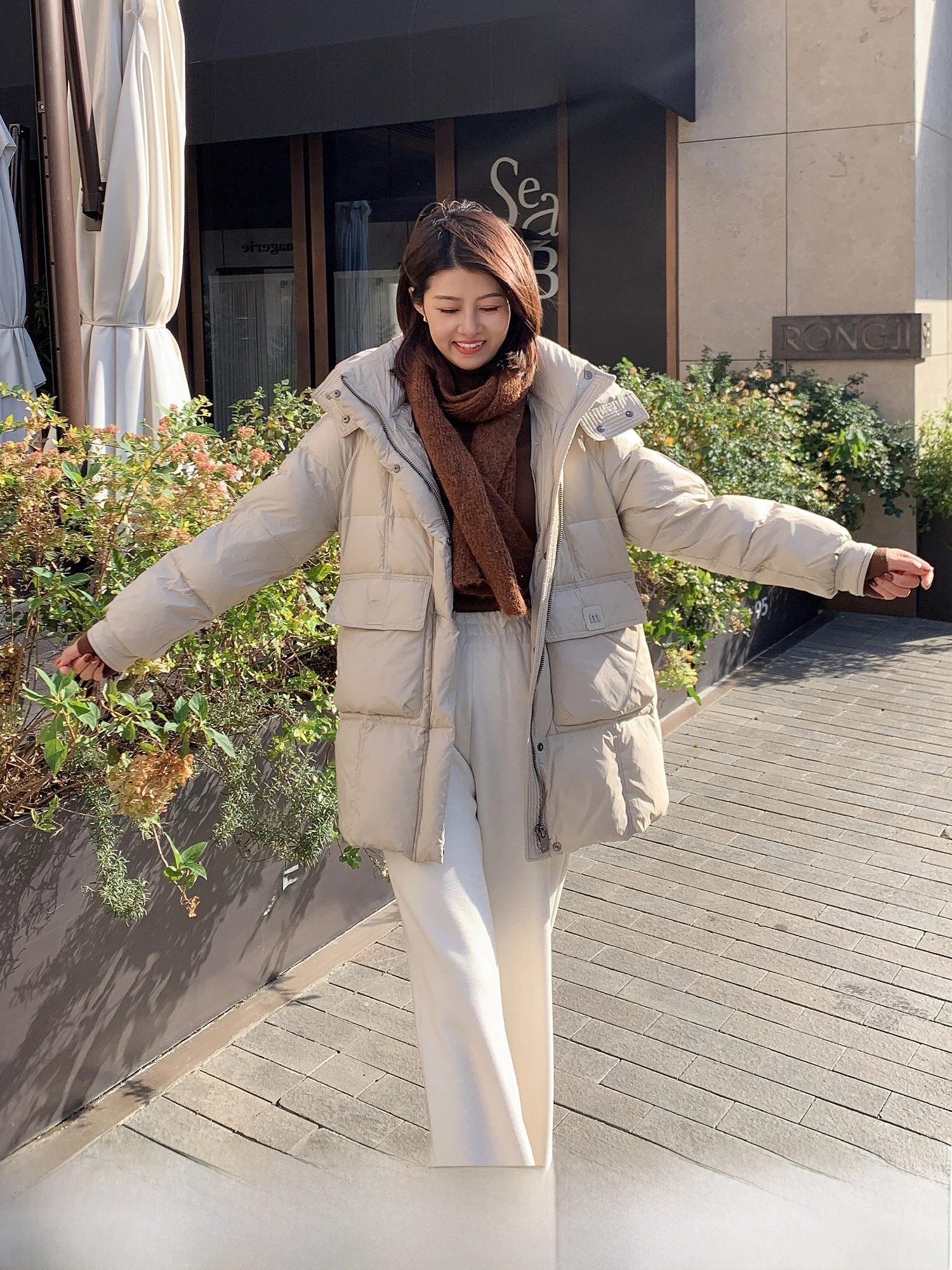 

Зимняя теплая куртка Zillal Purple Road в корейском стиле с воротником-стойкой, капюшоном, средней длины, утепленная, с наполнителем из белого пуха