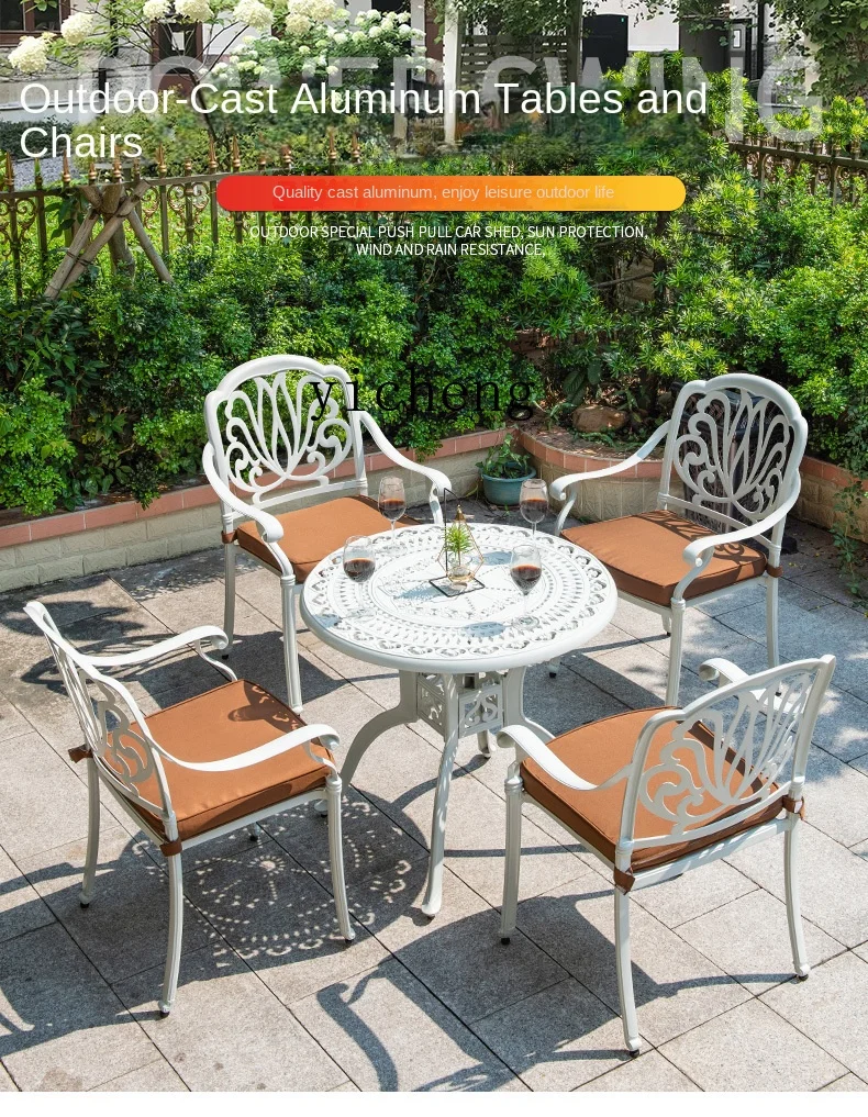 ZC Outdoor Desk-Chair Leisure Cast Aluminum Courtyard Garden Balcony Small Coffee Table Outdoor Swing Three-Piece Set