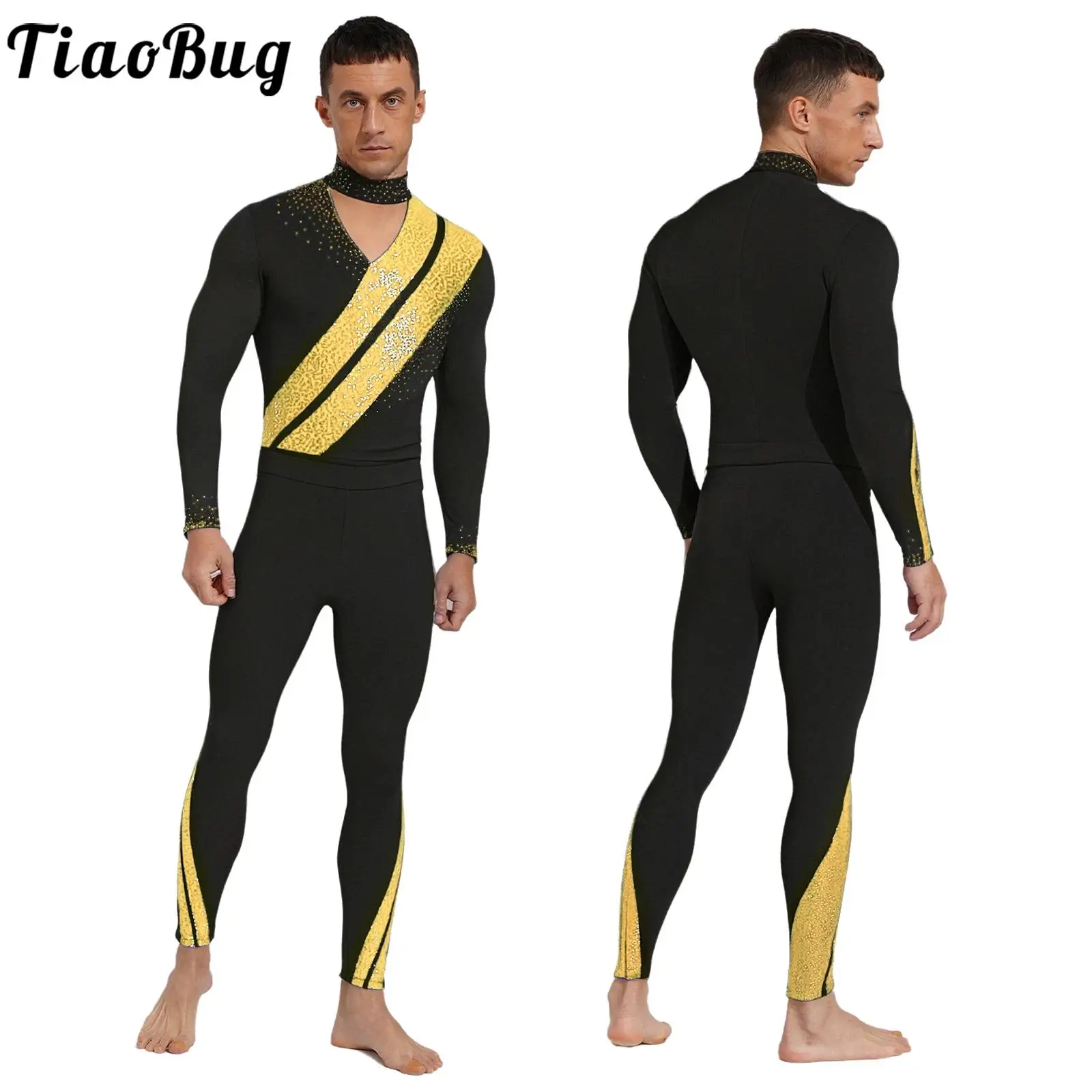 

Men Figure Skating Rhythmic Gymnastic Outfits Dancing Performance Costume Leotards Bodysuit and Leggings for Ballet Latin Dance