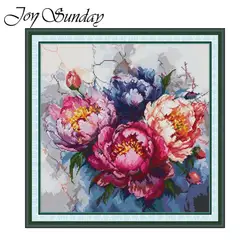 Joy Sunday Cross Stitch Kit Paeonia Suffruticosa HD Patterns Printed Counted Fabric Aida 16/14/11CT DIY Handcraft Embroidery Set