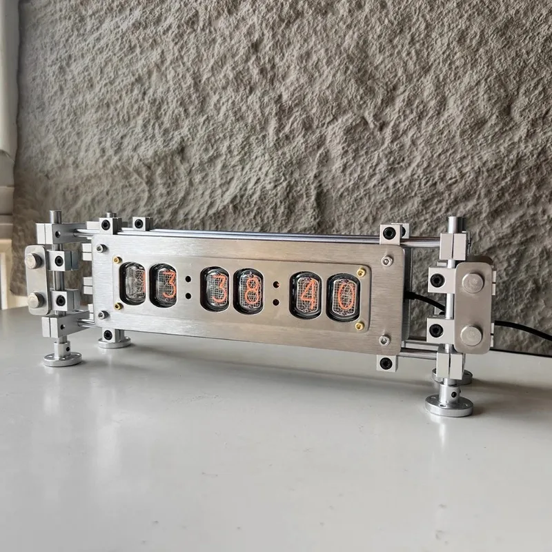 Retro Tube Clock Luxury Stainless Steel Metal Tube Clock IN12 Glow Tube 6 Bit Digital Electronic Table Clock