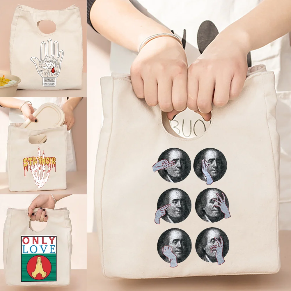 

Thermal Lunch Bag Portable Insulated Kids Lunch Box Hand Series Handbags Unisex Food Picnic for Work Cooler Storage Bags