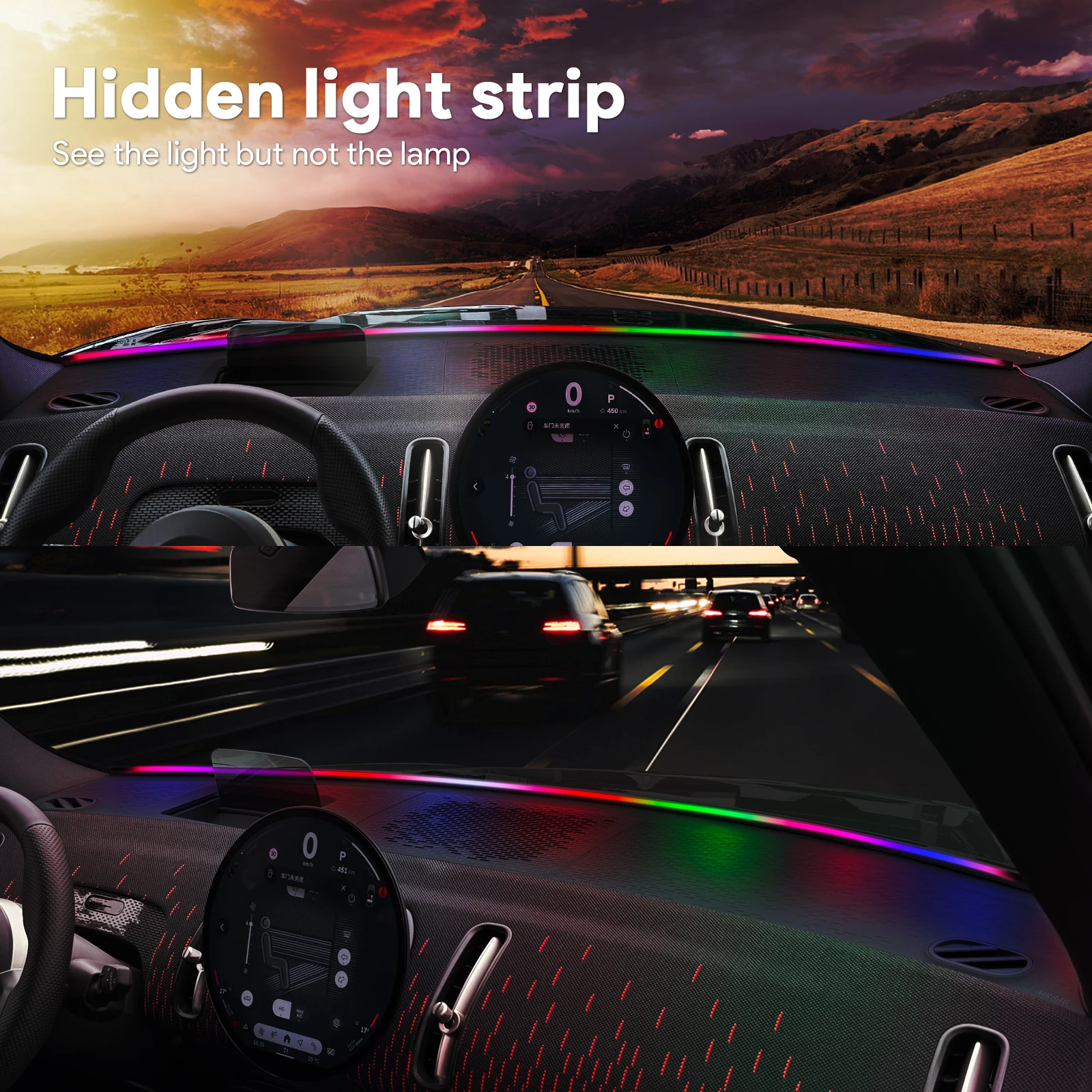 

Car Windshield RGB LED Ambient Light Strip Dashboard Mood Lamp 12V APP Bluetooth Control Flexible Interior Decorative Lighting