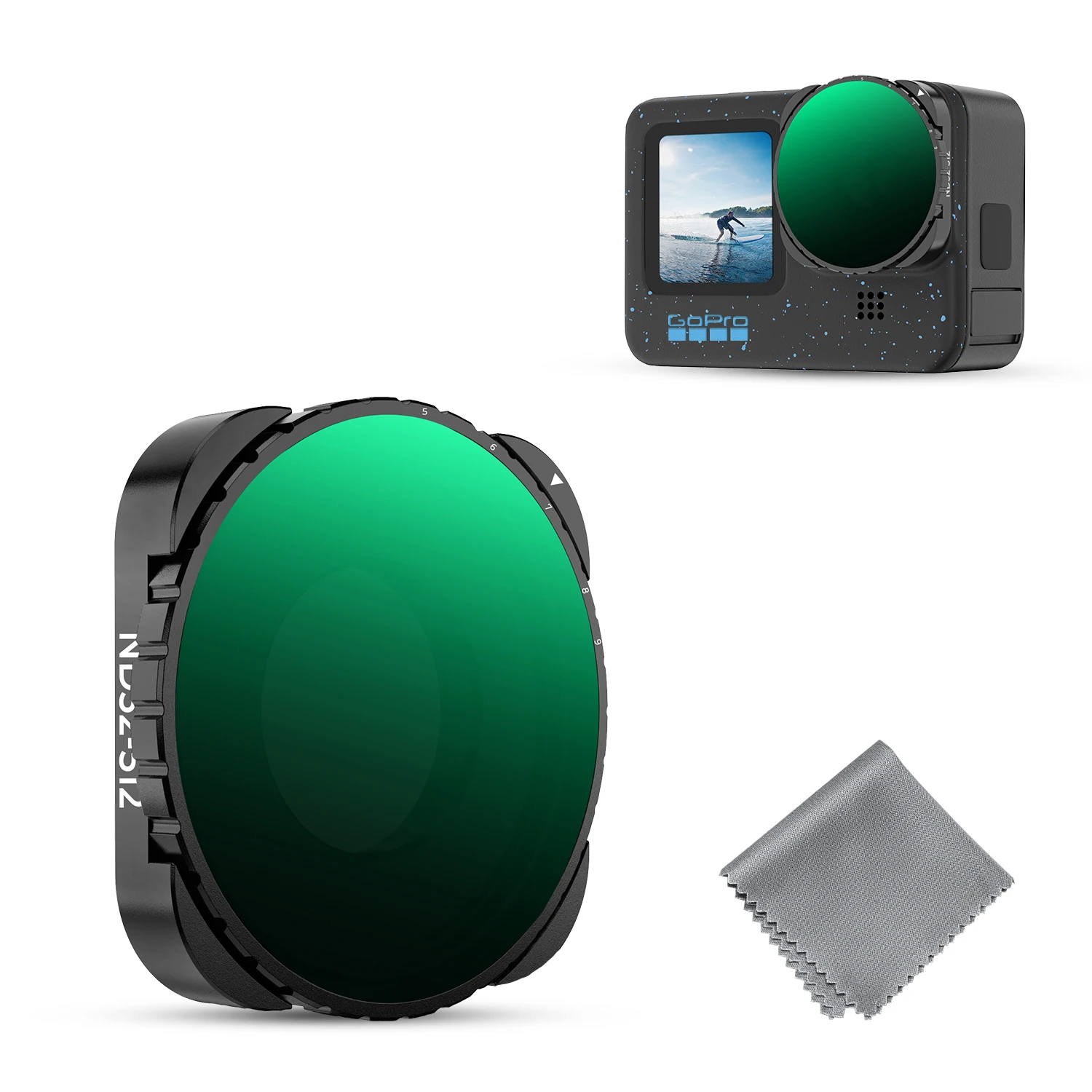مرشح K&F Concept متغير ND32-512 لـ GoPro Hero 13، مرشح تخفيض الضوء الأسود المحايد للكثافة، زجاج بصري عالي الدقة متعدد الطبقات